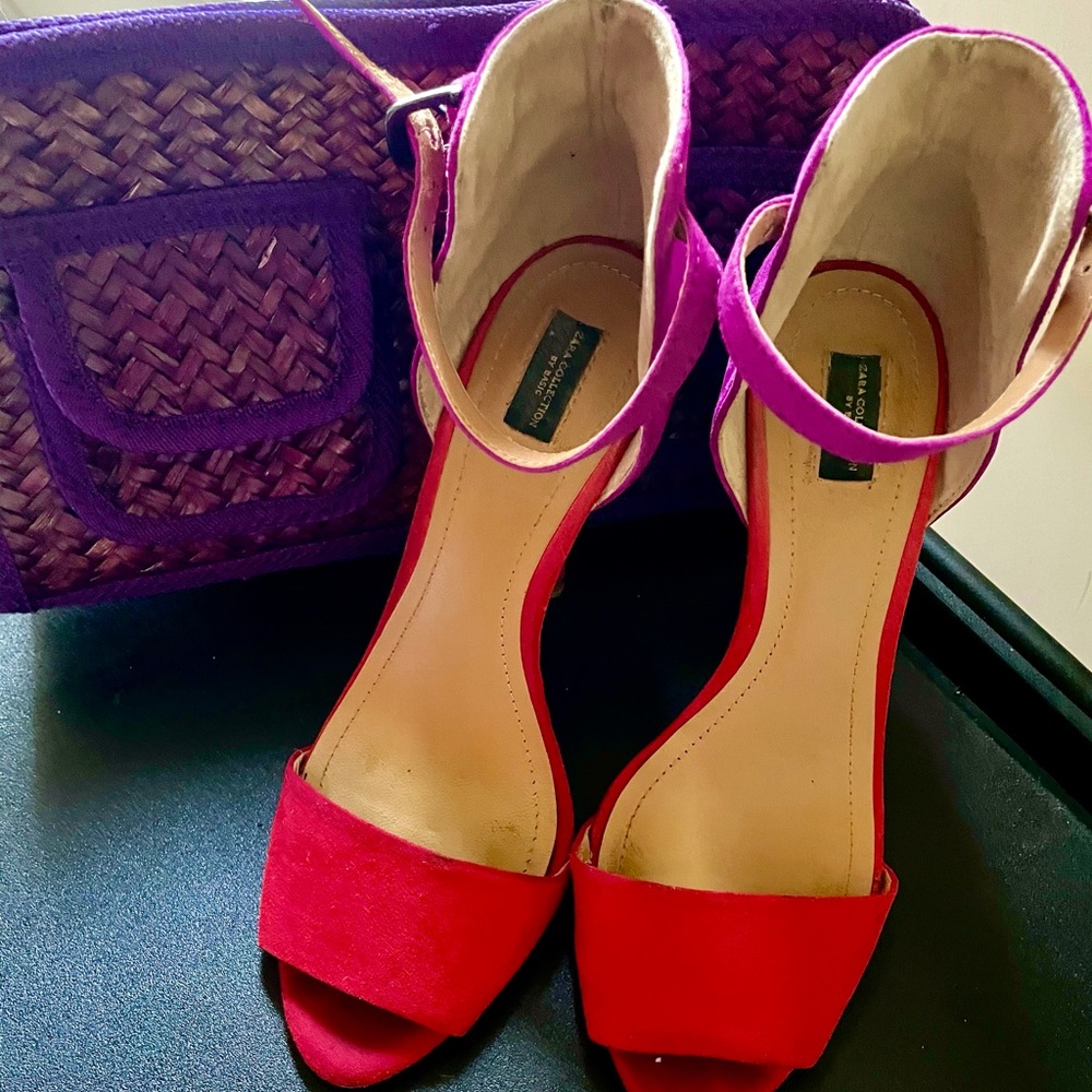 Zara Basic Color Block Heels w/ Zara clutch!